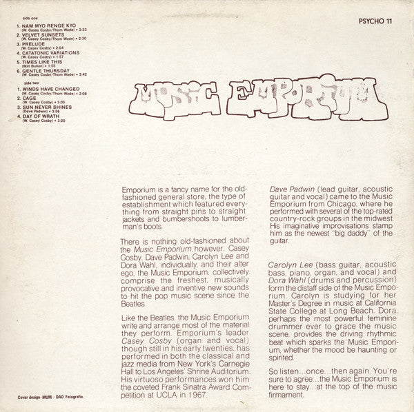 Music Emporium – Music Emporium (1969) - VG+ LP Record 1983 Psycho UK Import Vinyl - Psychedelic Rock - Shuga Records