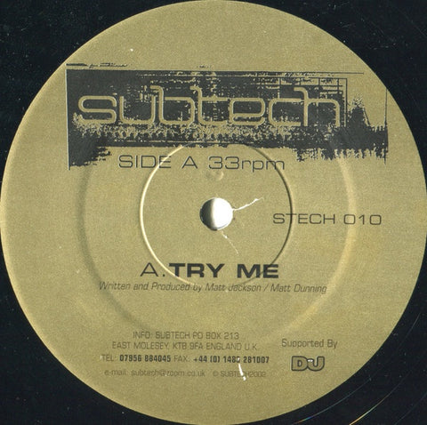 Subtech – Try Me / Piano Heaven - New 12" Single Record 2002 Subtech UK Vinyl - Techno / Tech House