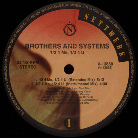 Brothers And Systems – 1/2 4 Me, 1/2 4 U - VG+ 12" USA 1992 - Breaks