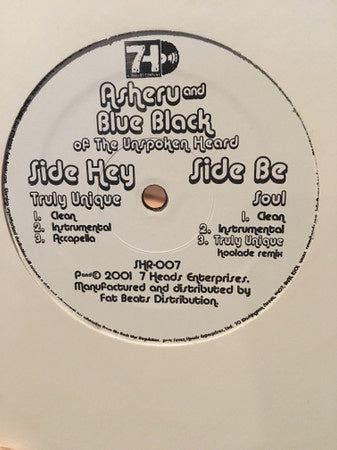 Asheru And Blue Black Of The Unspoken Heard – Truly Unique / Soul - VG+ 12" Single Record 2001 Seven Heads USA Promo Vinyl - Hip Hop