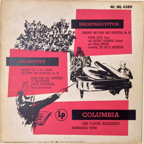 Eileen Joyce, Arthur Lockwood, Heward, Mitropoulos – Shostakovitch / Prokofiev - Concerto For Piano And Orchestra, Op. 35 / Concerto No. 3 In C Major For Piano And Orchestra, Op. 26 - VG+ LP Record 1951 Columbia USA Mono Vinyl - Classical