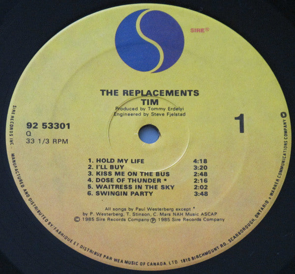 The Replacements ‎– Tim - VG+ LP Record 1985 Sire Canada Import Vinyl - Rock / Punk - Shuga Records