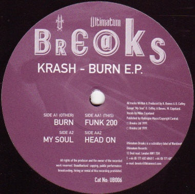 Krash – Burn E.P. - New 12" Single Record 1999 Ultimatum Breaks Import Vinyl - Breaks