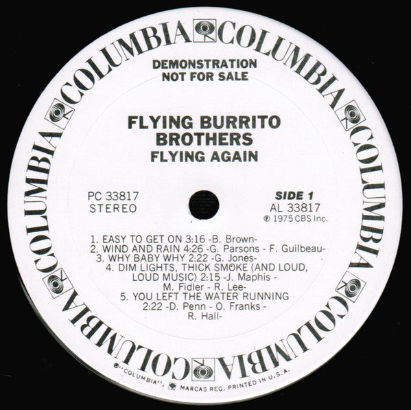 The Flying Burrito Bros ‎– Flying Again - VG+ LP Record 1975 Columbia USA Promo Vinyl - Rock / Country Rock