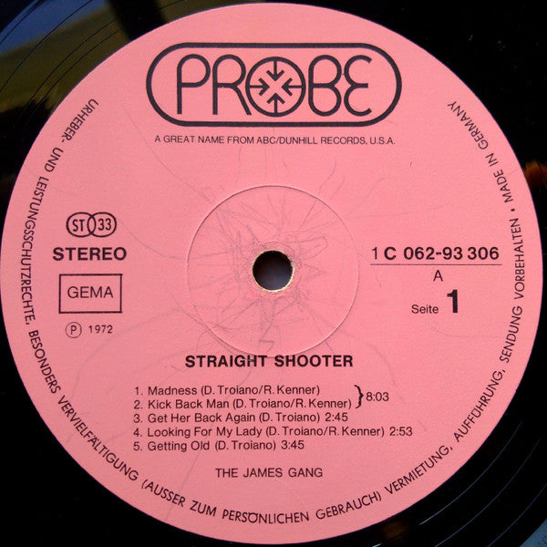 The James Gang - Straight Shooter - VG LP Record 1972 Probe Germany Vinyl - Classic Rock - Shuga Records