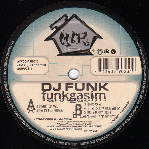 DJ Funk – Funkgasim - VG- (low grade) 12" Single Record 1995 International House USA Vinyl - Chicago House / Acid House