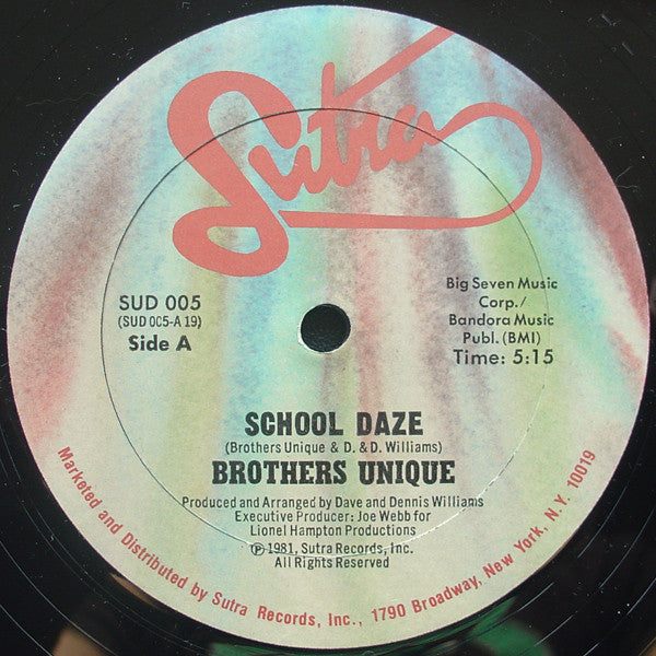 Brothers Unique – School Daze = VG+ 12" Single USA PROMO 1981 - Funk