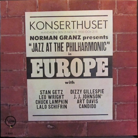 Dizzy Gillespie / J.J. Johnson / Stan Getz / Leo Wright / Art Davis / Chuck Lampkin / Lalo Schifrin / Candido – Jazz At The Philharmonic In Europe - VG+ LP Record 1963 Verve USA Mono Vinyl - Jazz / Bop