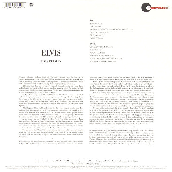 Elvis Presley - Elvis (1956) - New LP Record 2012 RCA Friday Music USA 180 gram Mono Vinyl - Rock & Roll - Shuga Records