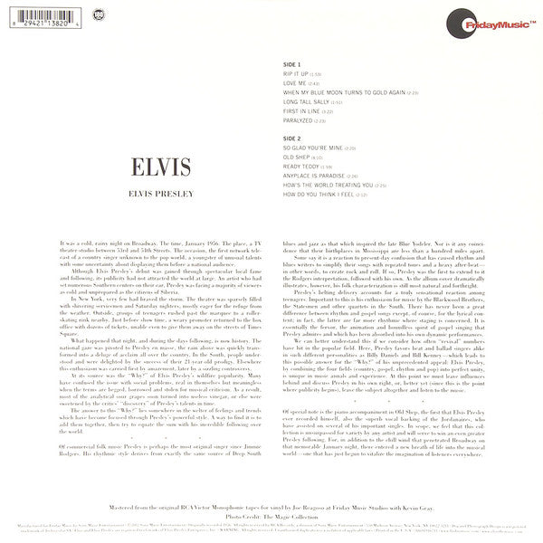 Elvis Presley - Elvis (1956) - New LP Record 2012 RCA Friday Music USA 180 gram Mono Vinyl - Rock & Roll
