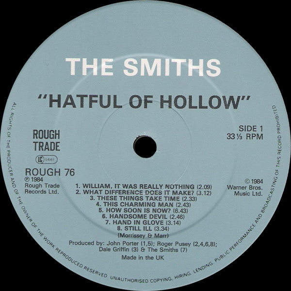 The Smiths – Hatful Of Hollow - VG+ (VG- cover) LP Record 1984 Rough Trade UK Original Vinyl - Alternative Rocl / Indie Rock