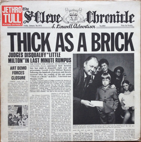 Jethro Tull - Thick As A Brick - VG+ LP Record 1972 Reprise USA Original Vinyl & Newspaper - Classic Rock / Prog Rock - Shuga Records