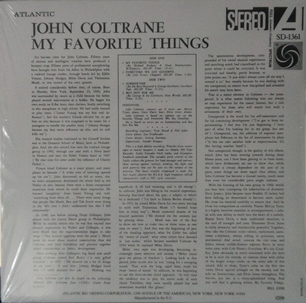 John Coltrane ‎– My Favorite Things (1961) - New LP Record 2010 Atlantic Europe Import 180 gram Vinyl - Jazz / Hard Bop - Shuga Records