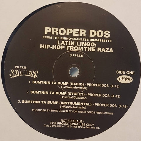 Proper Dos / Jew Lay – Sumthin Ta Bump / Ring My Bell - New 12" Single Record 1995 Rhino Skanless USA Promo Vinyl - Hip Hop