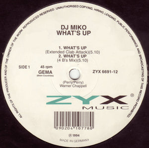 DJ Miko ‎– What's Up - Mint- 12" Single Record German Import 1993 - House / Euro House