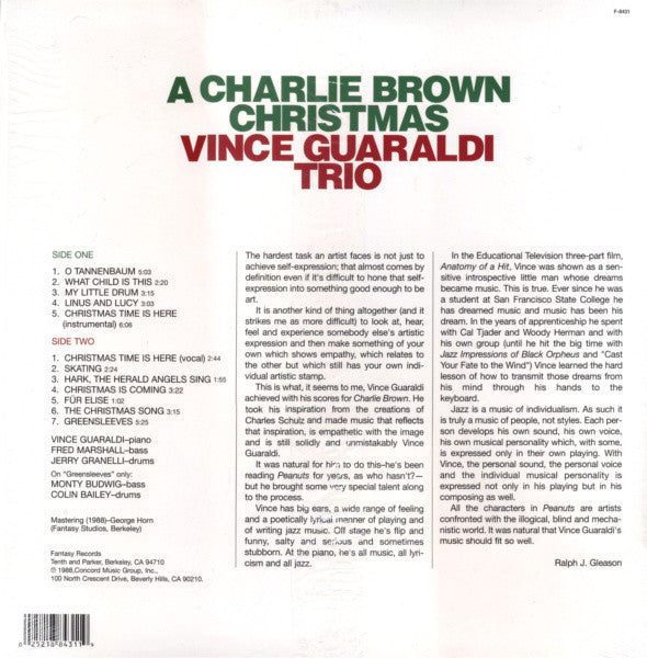 Vince Guaraldi Trio - A Charlie Brown Christmas (1965) - New LP Record 2015 Fantasy USA Green Vinyl - Holiday / Contemporary Jazz - Shuga Records