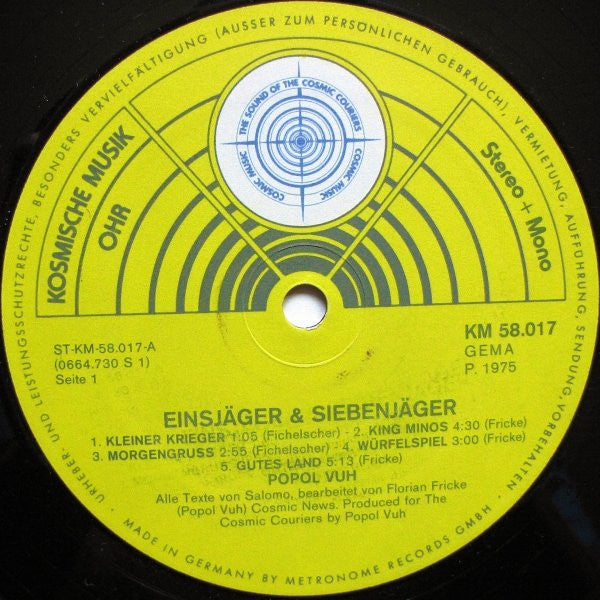 Popol Vuh – Einsjäger & Siebenjäger - VG LP Record 1975 Kosmische Musik Germany Original Vinyl - Krautrock / Prog Rock - Shuga Records