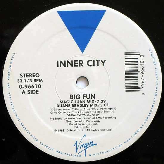 Inner City - Big Fun - VG 12" Single Record 1988 Virgin USA Vinyl - House / Techno - Shuga Records