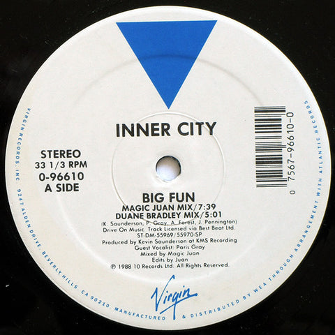 Inner City - Big Fun - VG+ 12" Single Record 1988 Virgin USA Vinyl - House