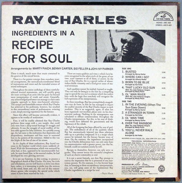 Ray Charles – Ingredients In A Recipe For Soul - VG+ LP Record 1963 ABC-Paramount USA Stereo Vinyl - Soul / Rhythm & Blues - Shuga Records