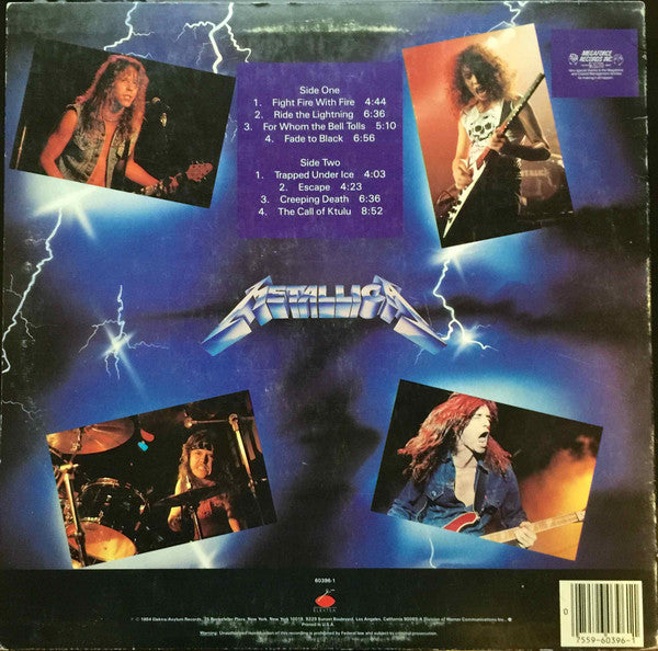 Metallica - Ride The Lightning - VG+ LP Record 1984 Elektra USA Vinyl - Thrash / Speed Metal / Heavy Metal - Shuga Records
