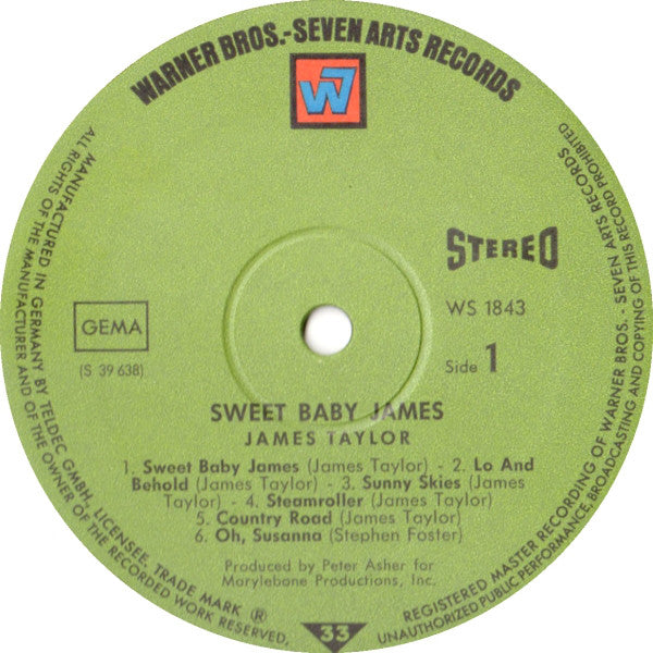 James Taylor ‎– Sweet Baby James - VG+ LP Record 1970 Warner German Import Vinyl - Soft Rock / Folk Rock