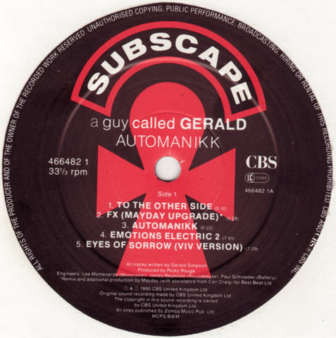 A Guy Called Gerald – Automanikk - Mint- 12" USA Promo 1990 - Acid House - Shuga Records Chicago