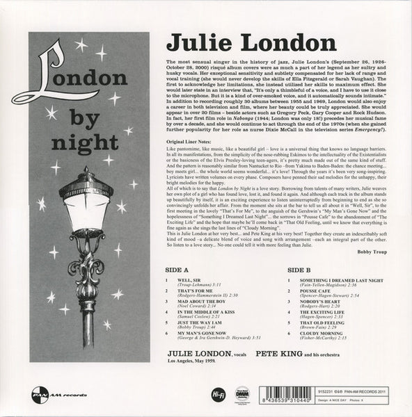 Julie London With Pete King And His Orchestra – London By Night (1958) - New LP Record 2011 Pan Am Europe Import 180 gram Vinyl - Jazz / Vocal - Shuga Records