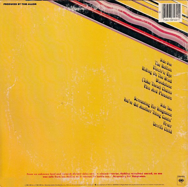 Judas Priest ‎– Screaming For Vengeance - VG LP Record 1982 CBS USA Vinyl - Hard Rock / Heavy Metal - Shuga Records