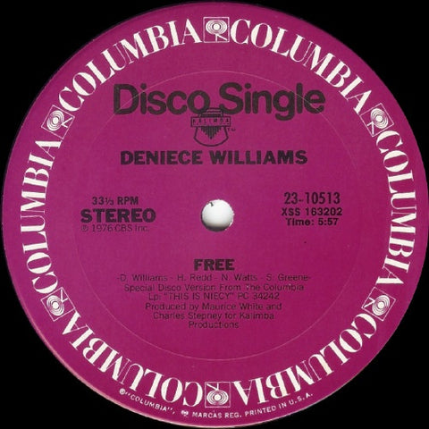 Deniece Williams – Free / It's Important To Me - VG+ 12" Single Record 1976 Columbia USA Vinyl - Soul