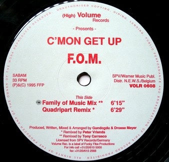 F.O.M. – C'mon Get Up - New 12" Single Record 1995 Volume Netherlands Vinyl - Jazzdance / Hip-House / House