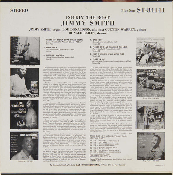 The Incredible Jimmy Smith – Rockin' The Boat - VG+ LP Record 1963 Blue Note USA Stereo Vinyl - Jazz / Hard Bop / Soul-Jazz - Shuga Records