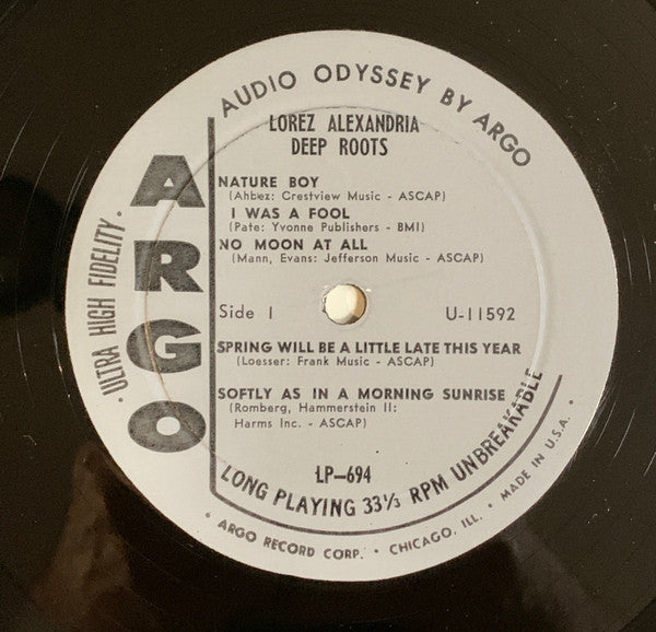 Lorez Alexandria ‎– Deep Roots - VG+ LP Record 1962 Argo USA Mono Vinyl - Jazz - Shuga Records