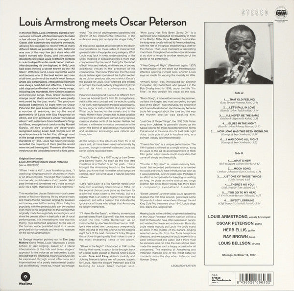 Louis Armstrong Meets Oscar Peterson ‎– Louis Armstrong Meets Oscar Peterson (1959) - New LP Record 2010 WaxTime Europe Import 180 gram Vinyl - Jazz / Swing - Shuga Records
