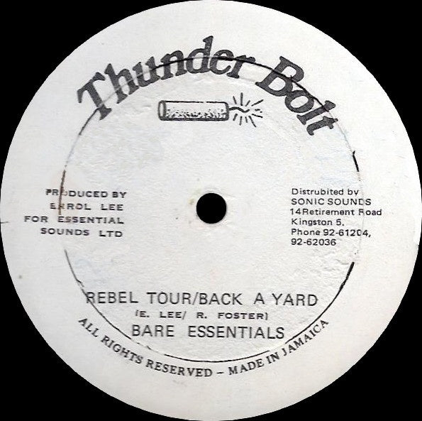Bare Essentials – Rebel Tour / Back A Yard - VG 12" Single Record Jamaica Thunder Bolt Jamaica Import Vinyl - Soca, Calypso, Disco