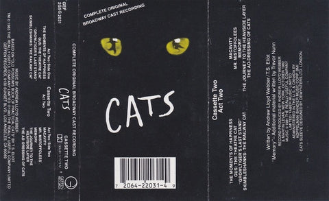 Andrew Lloyd Webber – Cats: Complete Original Broadway Cast Recording- Used 2x Cassette 1983 Geffen Tape- Musical