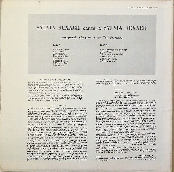 Sylvia Rexach – Sylvia Rexach Canta A Sylvia Rexach - VG+ LP Record 1958 Instituto De Cultura Puertorriqueña Puerto Rico Vinyl - Latin / Folk - Shuga Records