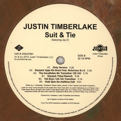 Justin Timberlake Feat. Jay-Z – Suit & Tie - VG+ 12" Single Record 2013 UK Colored Vinyl - RnB / Hip Hop / House