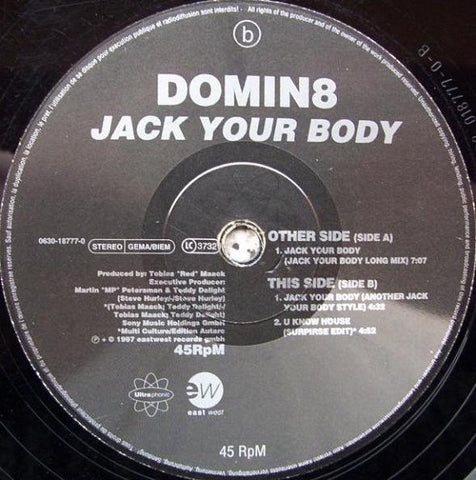 Domin8 – Jack Your Body - VG 12" Single Record 1997 Ultraphonic Germany Import Vinyl - Trance / Progressive