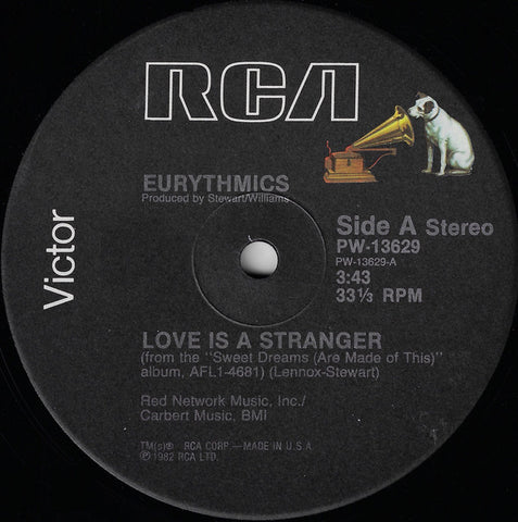 Eurythmics ‎– Love Is A Stranger / Let's Just Close Our Eyes / Monkey, Monkey - VG+ 12" Single Record 1982 USA - Synth Pop