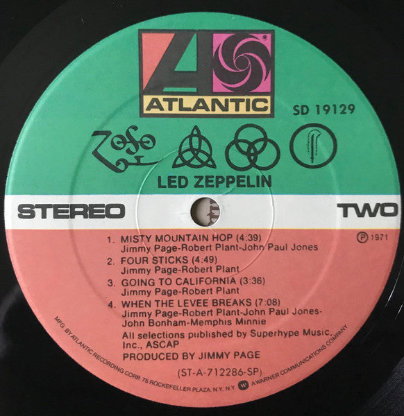 Led Zeppelin – Untitled / IV / Four Stairway To Heaven (1971) - VG+ LP Record 1977 Atlantic USA Vinyl - Classic Rock - Shuga Records