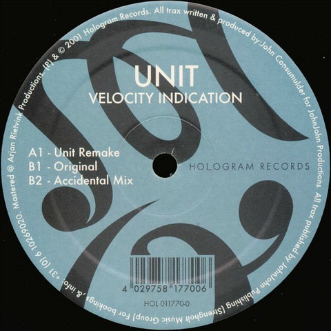 Unit – Velocity Indication - New 12" Single Record 2001 Hologram UK Vinyl - Progressive House / Trance
