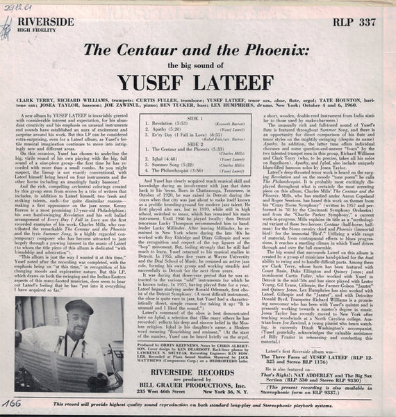 Yusef Lateef – The Centaur And The Phoenix - VG- (low grade) LP Record 1960 Riverside USA Mono Vinyl - Jazz / Modal - Shuga Records