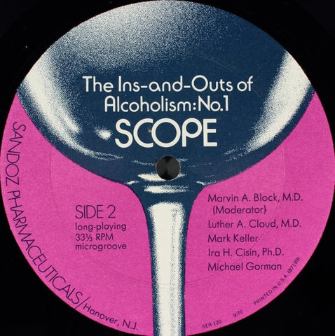 Marvin A. Block, M.D., Luther A. Cloud, M.D., Mark Keller, Ira H. Cisin, Ph. D., Michael Gorman – The Ins-And-Outs Of Alcoholism 1 - VG+ LP Record 1971 Sandoz Pharmaceuticals USA Vinyl - Spoken Word / Medical