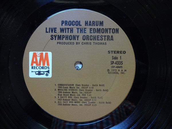 Procol Harum ‎– Live - In Concert With The Edmonton Symphony Orchestra - VG+ Stereo 1972 (Original Press) USA - Rock/Pop - Shuga Records