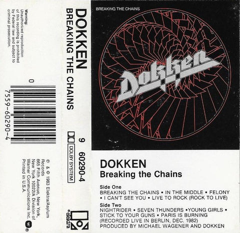Dokken – Breaking The Chains- Used Cassette 1983 Elektra Tape- Rock/Metal