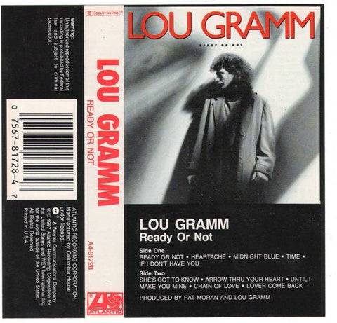 Lou Gramm- Ready Or Not- Used Cassette 1987 Atlantic Tape- Rock