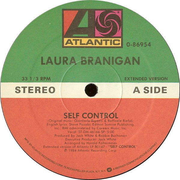 Laura Branigan - Self Control - VG+ 12" Single Record 1984 USA - Synth-pop - Shuga Records