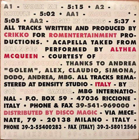 Crikko / Romentertainment – Shuffle EP - VG+ (low grade cover) EP Record 1993 Italy Vinyl - House / Italo House / Jazzdance