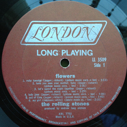 The Rolling Stones ‎– Flowers - VG+ LP Record 1967 London USA Mono Vinyl (Terre Haute Pressing) - Rock & Roll / Blues Rock - Shuga Records